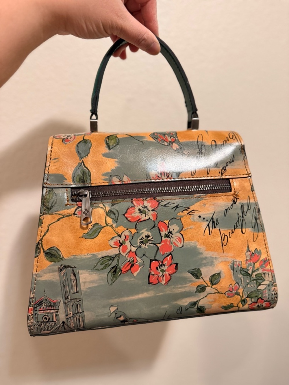 Patricia Nash Top-Handle Bag in Teal & Mustard with Detachable Strap - Picture 3 of 12